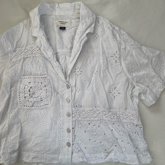 American Eagle Outfitters Tops - American Eagle Outfitters White Eyelet Blouse